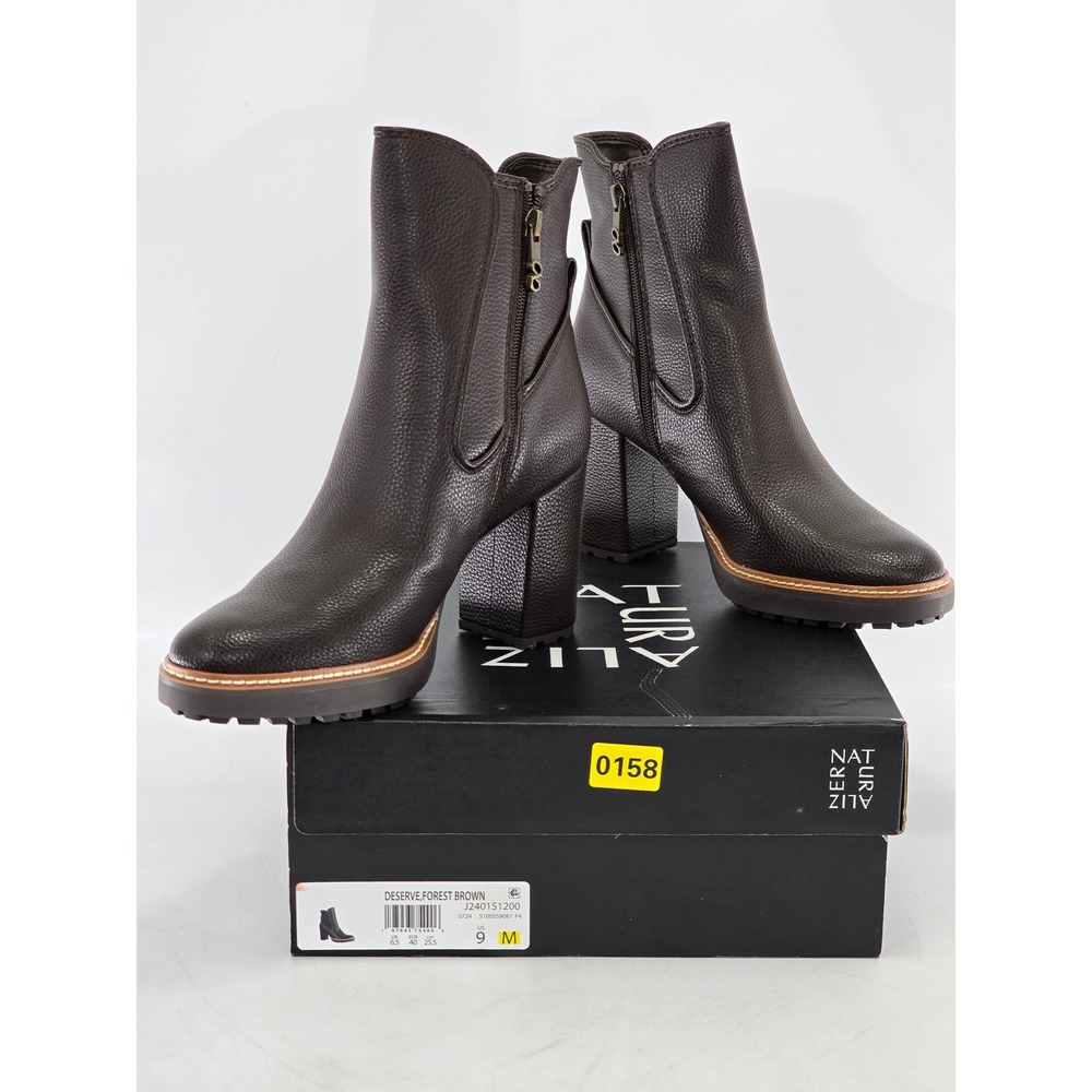 Naturalizer Deserve Ankle Boot Women Size 9 Forest Brown Block Heel - Excellent